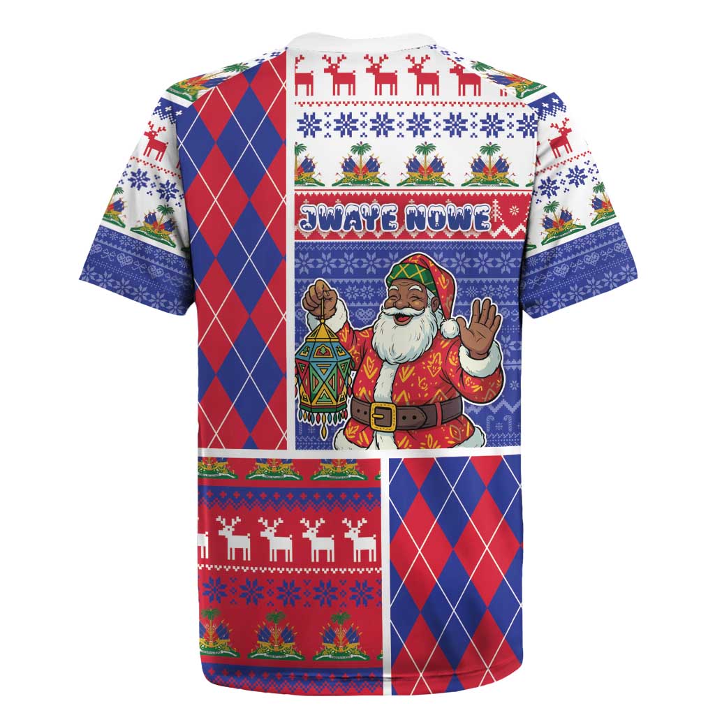 Haiti Christmas Rugby Jersey Santa With Fanal Haitian Patchwork Style DT05