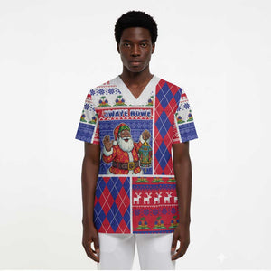 Haiti Christmas Scrub Top Santa With Fanal Haitian Patchwork Style - African Pride