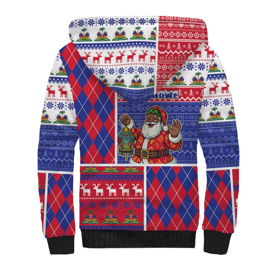 Haiti Christmas Sherpa Hoodie Santa With Fanal Haitian Patchwork Style - African Pride