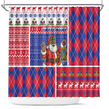 Haiti Christmas Shower Curtain Santa With Fanal Haitian Patchwork Style - African Pride