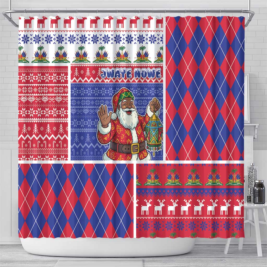 Haiti Christmas Shower Curtain Santa With Fanal Haitian Patchwork Style - African Pride