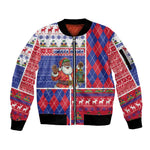 Haiti Christmas Sleeve Zip Bomber Jacket Santa With Fanal Haitian Patchwork Style - African Pride