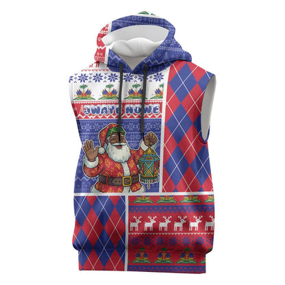 Haiti Christmas Sleeveless Hoodie Santa With Fanal Haitian Patchwork Style - African Pride