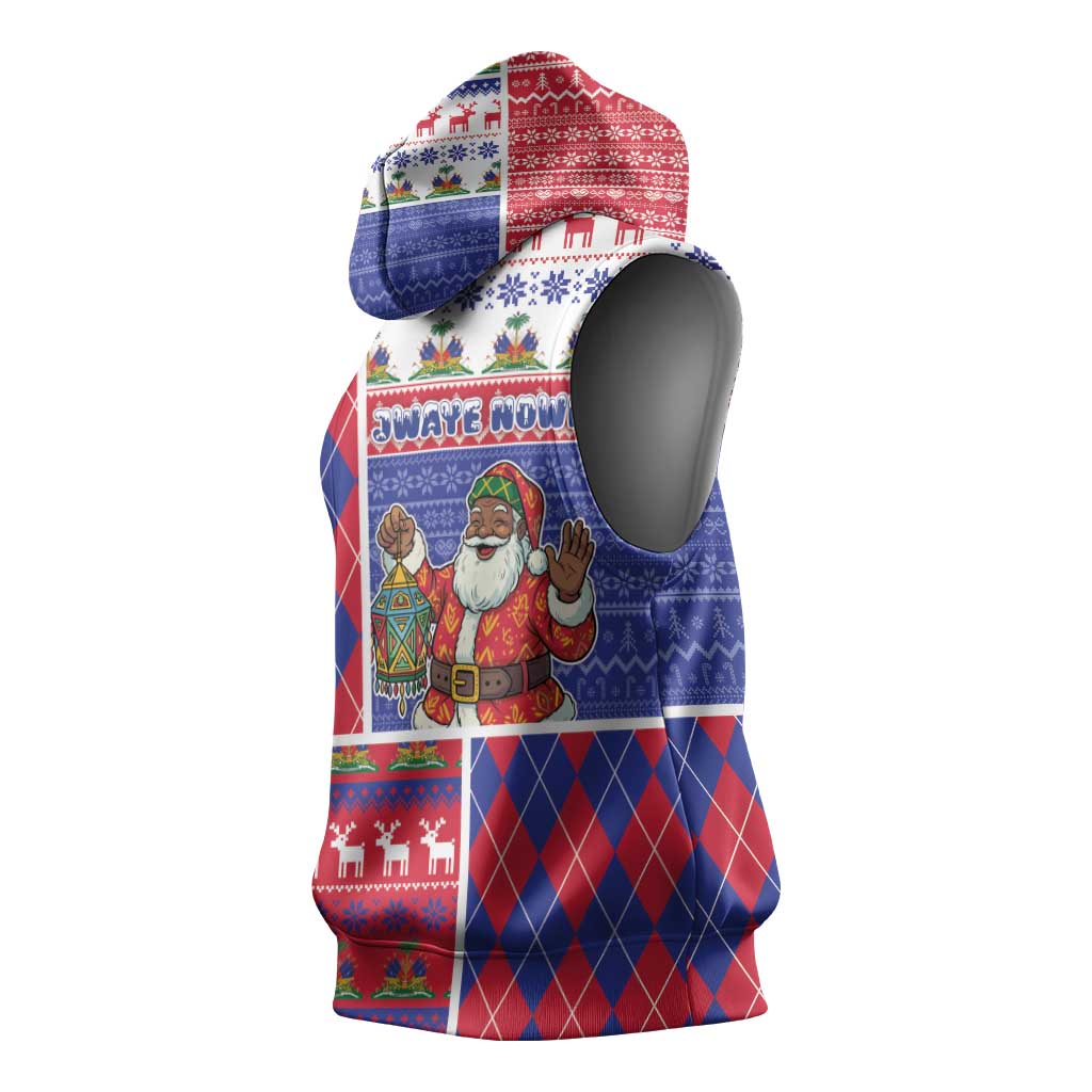 Haiti Christmas Sleeveless Hoodie Santa With Fanal Haitian Patchwork Style - African Pride
