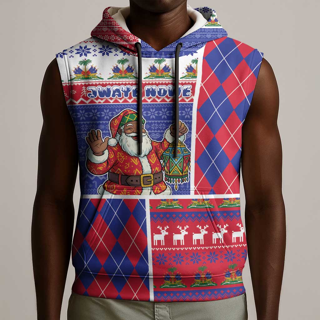 Haiti Christmas Sleeveless Hoodie Santa With Fanal Haitian Patchwork Style - African Pride