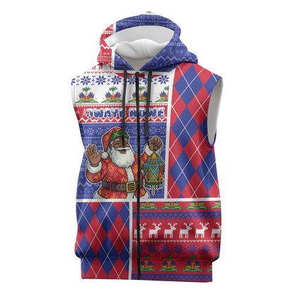 Haiti Christmas Sleeveless Zip Hoodie Santa With Fanal Haitian Patchwork Style - African Pride