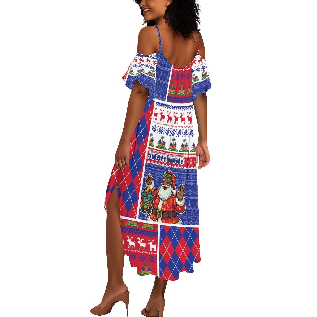 Haiti Christmas Summer Maxi Dress Santa With Fanal Haitian Patchwork Style DT05