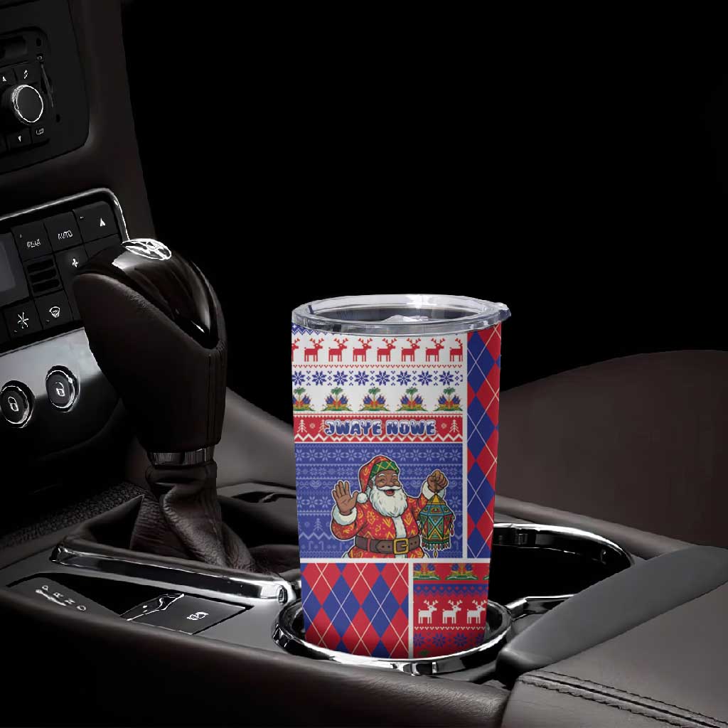 Haiti Christmas Tumbler Cup Santa With Fanal Haitian Patchwork Style - African Pride