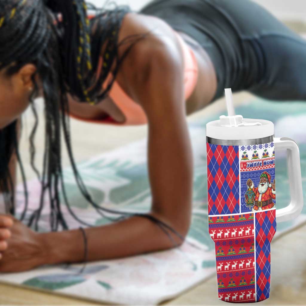 Haiti Christmas Tumbler With Handle Santa With Fanal Haitian Patchwork Style - African Pride