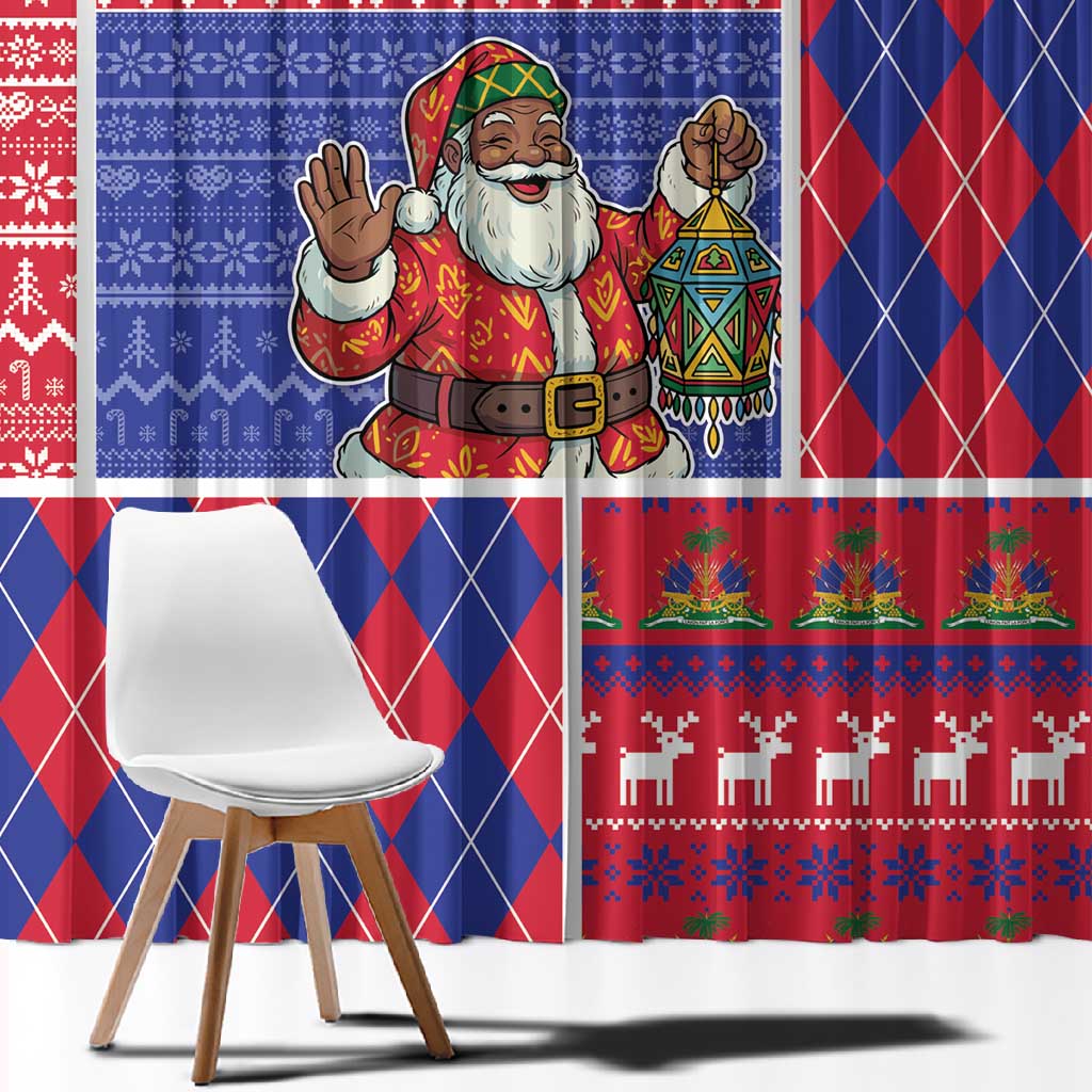 Haiti Christmas Window Curtain Santa With Fanal Haitian Patchwork Style - African Pride