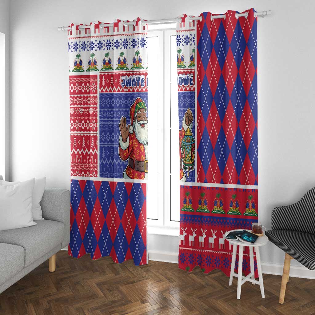 Haiti Christmas Window Curtain Santa With Fanal Haitian Patchwork Style - African Pride