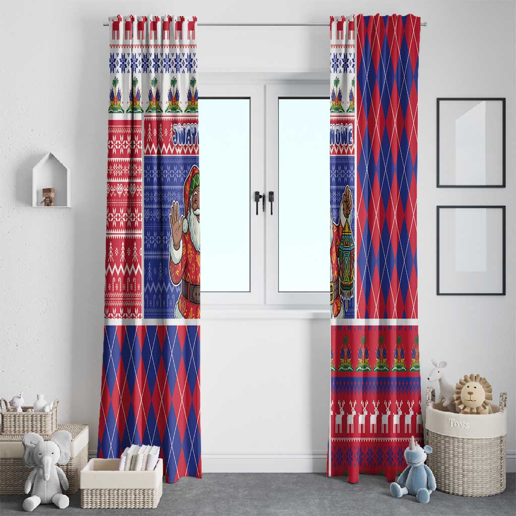 Haiti Christmas Window Curtain Santa With Fanal Haitian Patchwork Style - African Pride