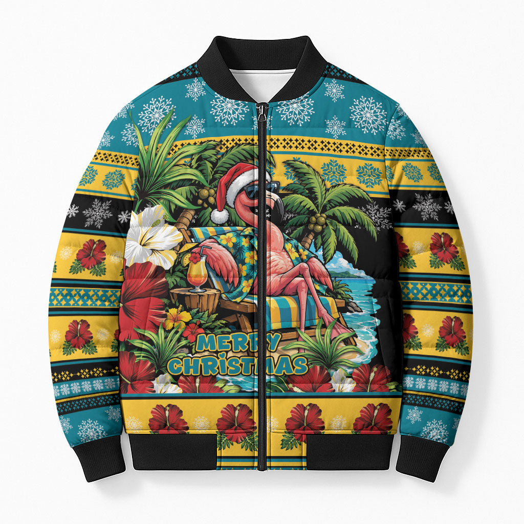 Afro-Bahamian Christmas Bomber Puffer Jacket This Flamingo Needs A Beach Retreat