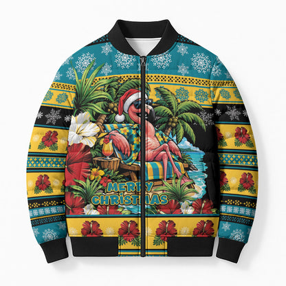 Afro-Bahamian Christmas Bomber Puffer Jacket This Flamingo Needs A Beach Retreat