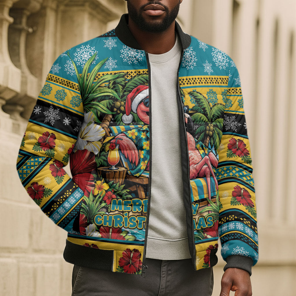 Afro-Bahamian Christmas Bomber Puffer Jacket This Flamingo Needs A Beach Retreat