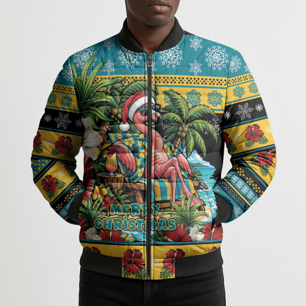 Afro-Bahamian Christmas Bomber Puffer Jacket This Flamingo Needs A Beach Retreat