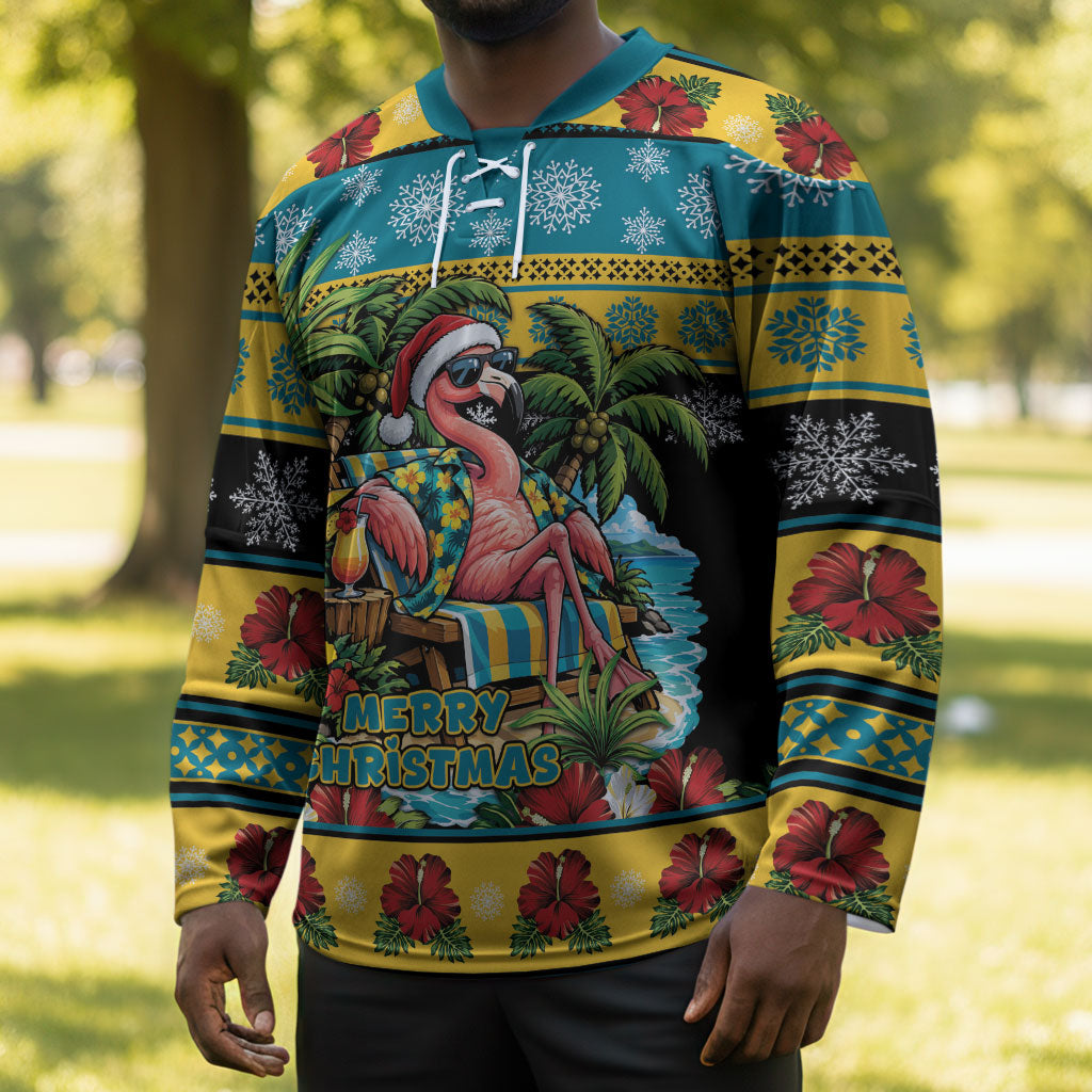 Afro-Bahamian Christmas Hockey Jersey This Flamingo Needs A Beach Retreat