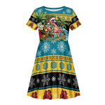 Afro-Bahamian Christmas Kid Short Sleeve Dress This Flamingo Needs A Beach Retreat