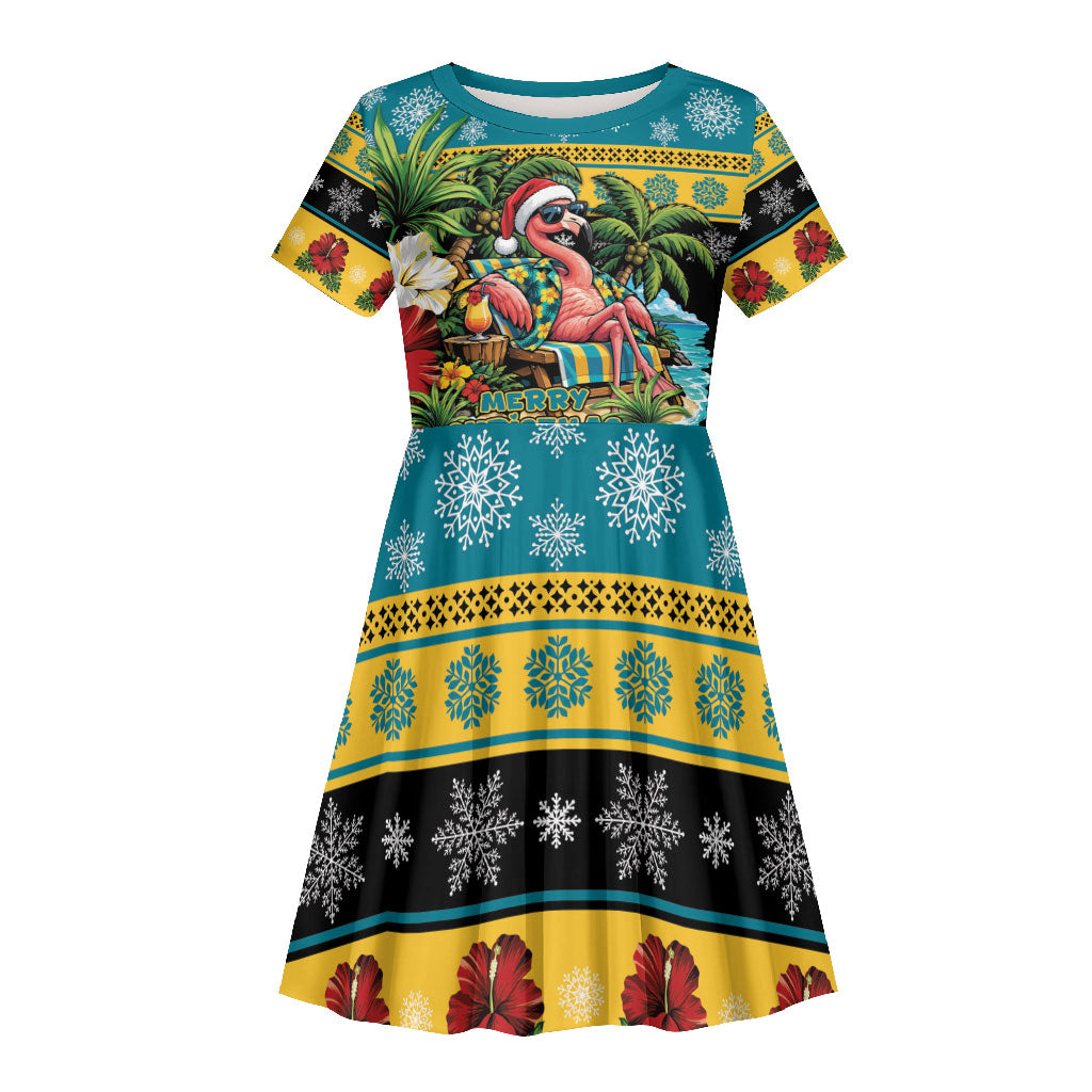 Afro-Bahamian Christmas Kid Short Sleeve Dress This Flamingo Needs A Beach Retreat