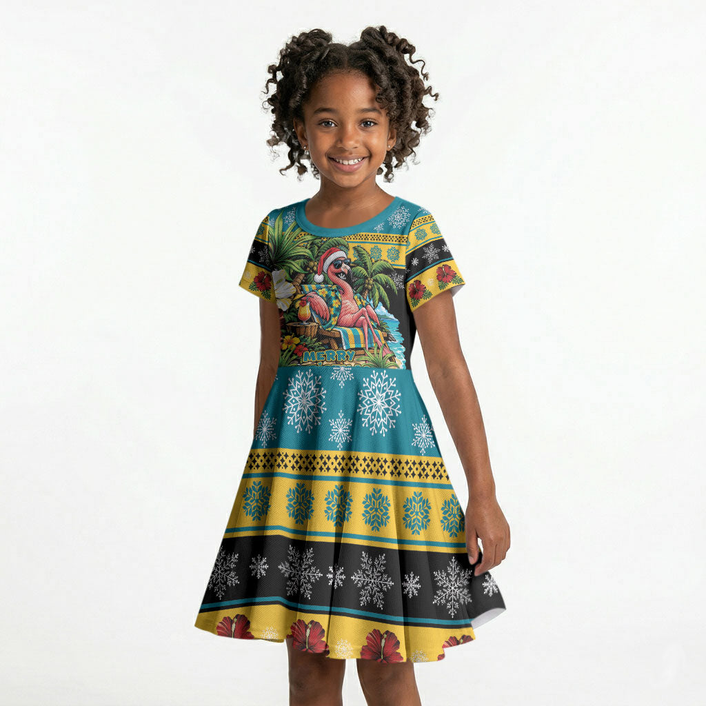 Afro-Bahamian Christmas Kid Short Sleeve Dress This Flamingo Needs A Beach Retreat