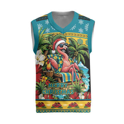 Afro-Bahamian Christmas Knitted V-Neck Vest This Flamingo Needs A Beach Retreat