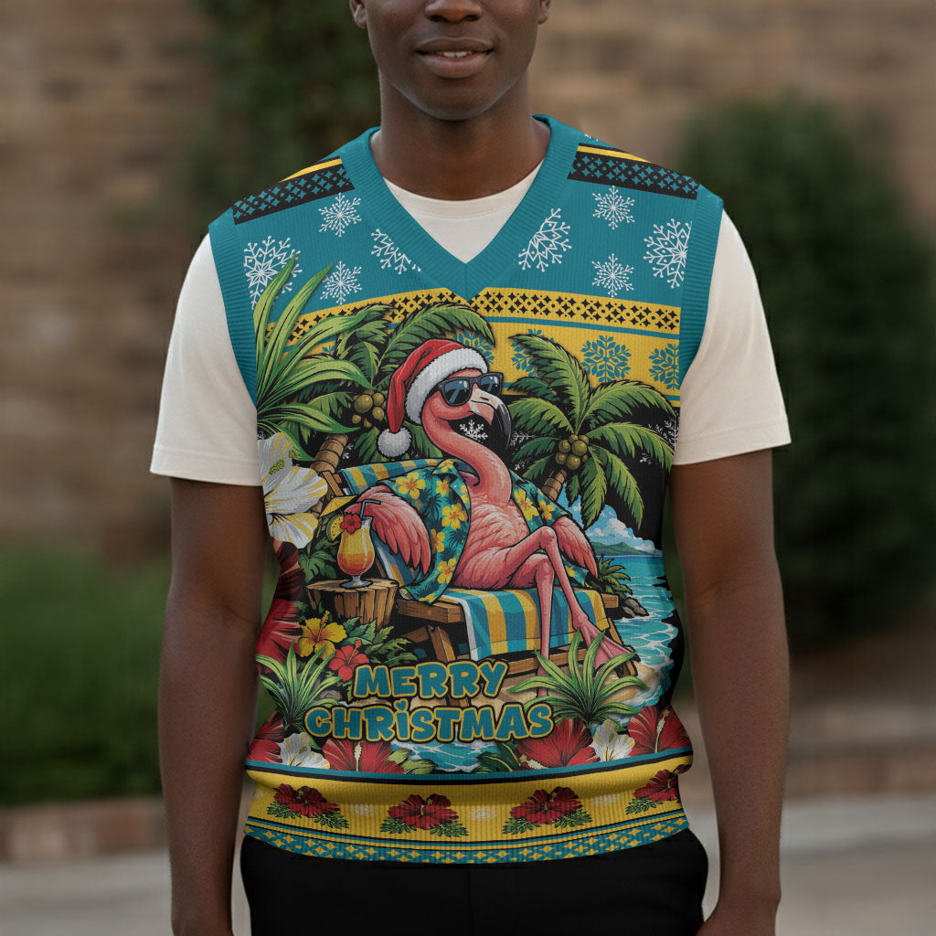 Afro-Bahamian Christmas Knitted V-Neck Vest This Flamingo Needs A Beach Retreat