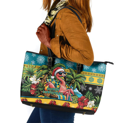 Afro-Bahamian Christmas Leather Tote Bag This Flamingo Needs A Beach Retreat