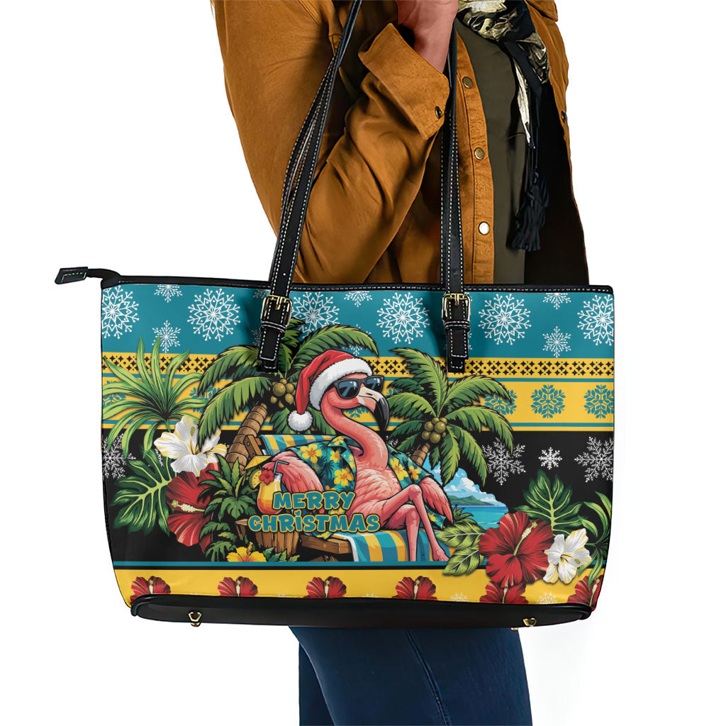 Afro-Bahamian Christmas Leather Tote Bag This Flamingo Needs A Beach Retreat