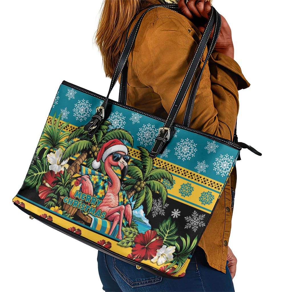 Afro-Bahamian Christmas Leather Tote Bag This Flamingo Needs A Beach Retreat