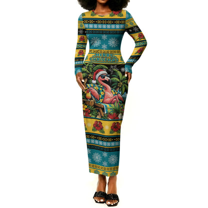 Afro-Bahamian Christmas Long Sleeve Bodycon Dress This Flamingo Needs A Beach Retreat