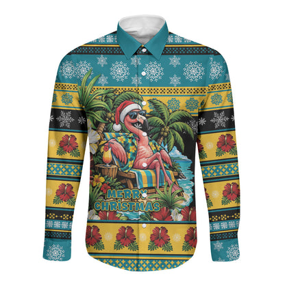 Afro-Bahamian Christmas Long Sleeve Button Shirt This Flamingo Needs A Beach Retreat