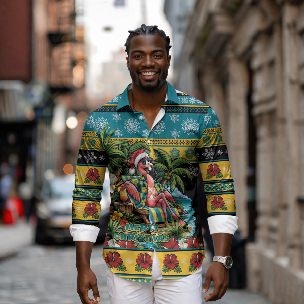 Afro-Bahamian Christmas Long Sleeve Button Shirt This Flamingo Needs A Beach Retreat