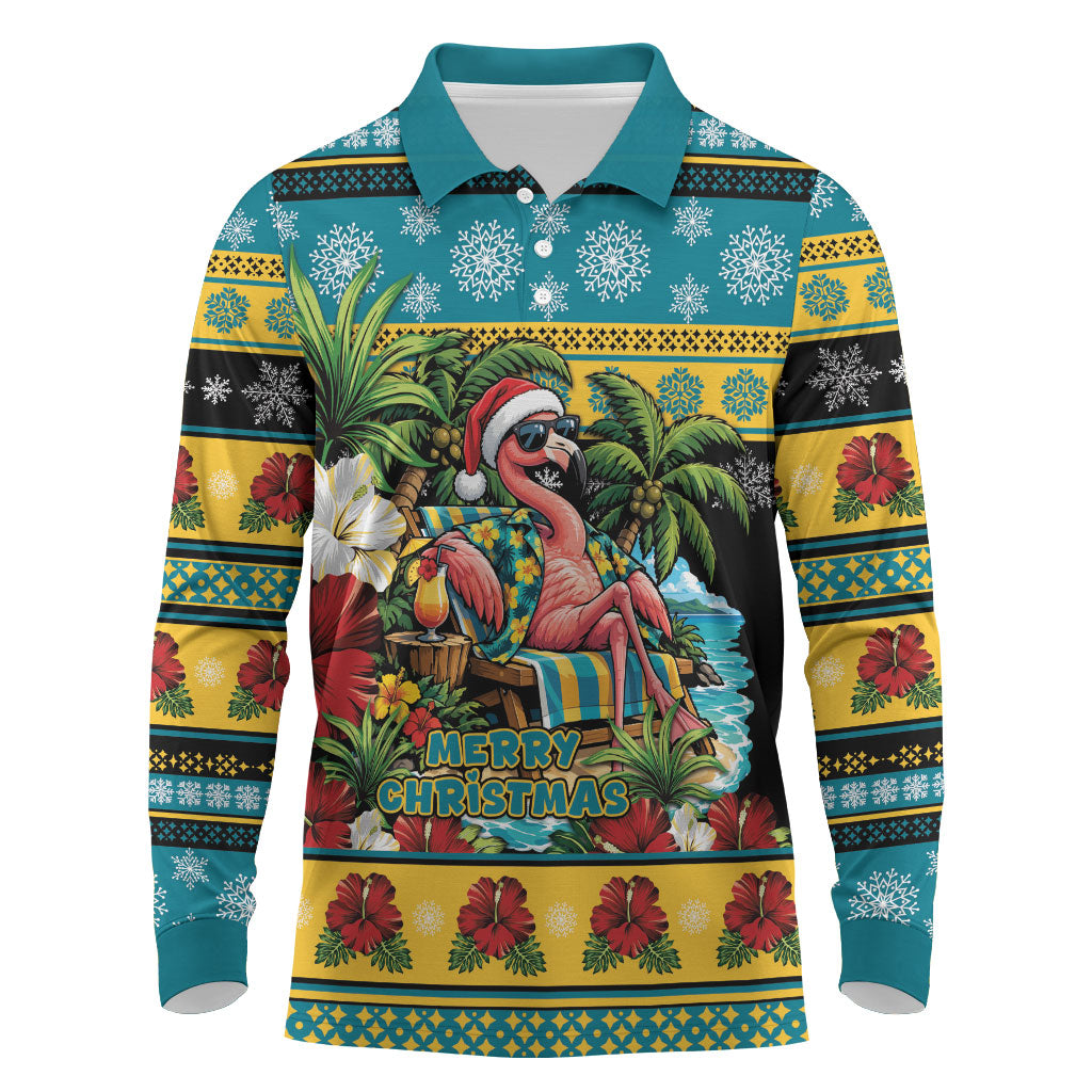 Afro-Bahamian Christmas Long Sleeve Polo Shirt This Flamingo Needs A Beach Retreat