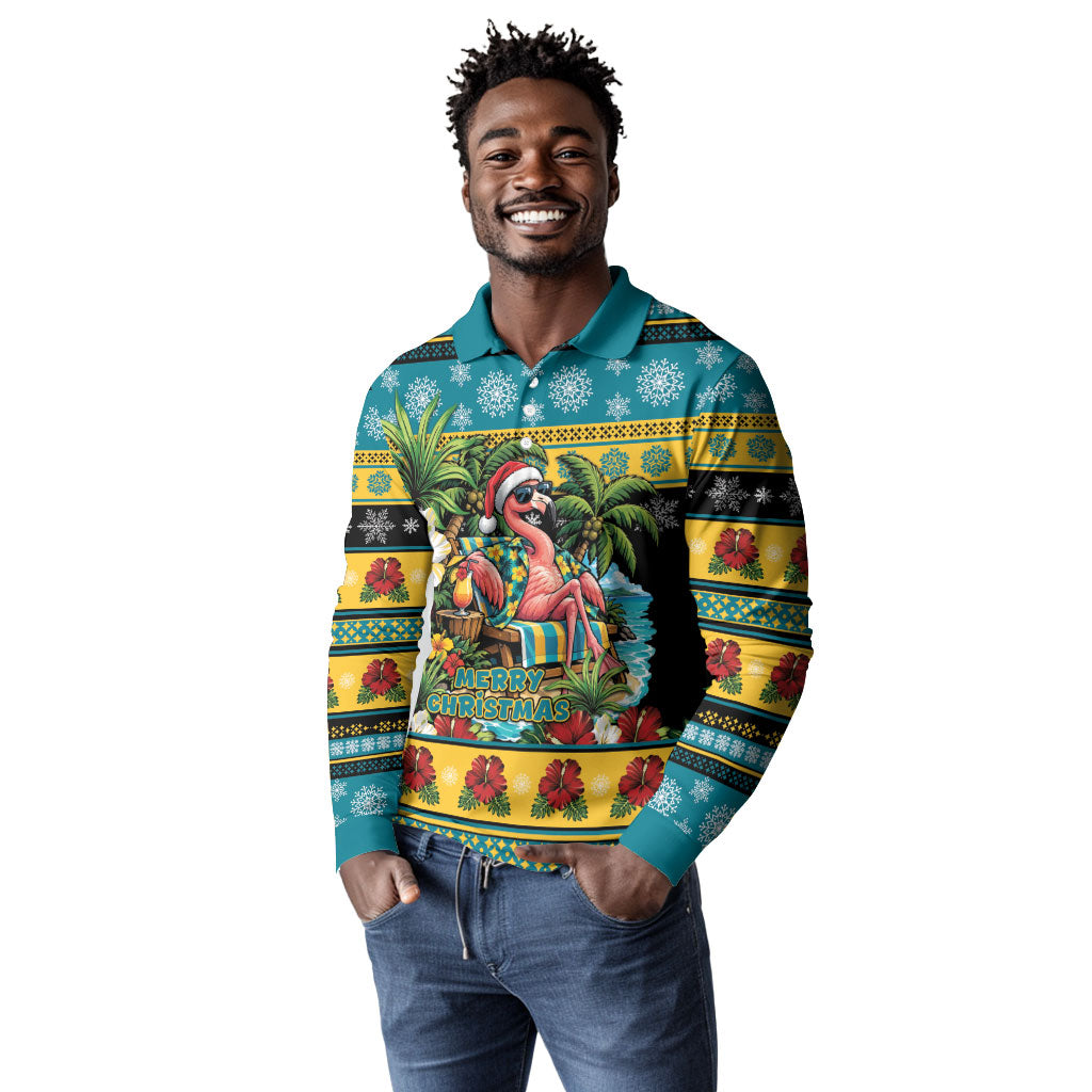 Afro-Bahamian Christmas Long Sleeve Polo Shirt This Flamingo Needs A Beach Retreat
