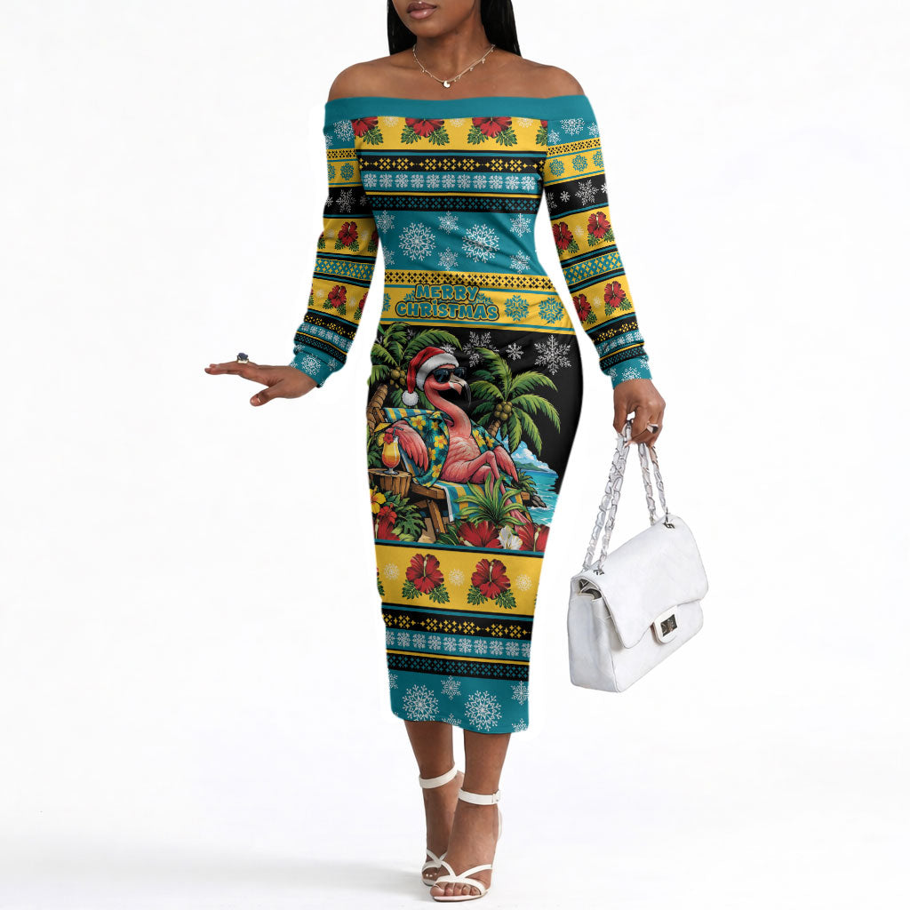 Afro-Bahamian Christmas Off The Shoulder Long Sleeve Dress This Flamingo Needs A Beach Retreat
