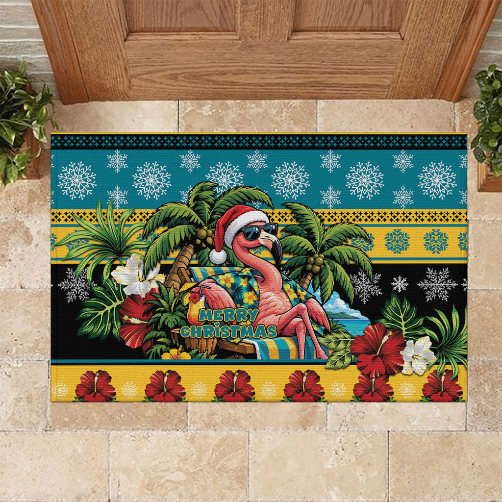 Afro-Bahamian Christmas Rubber Doormat This Flamingo Needs A Beach Retreat