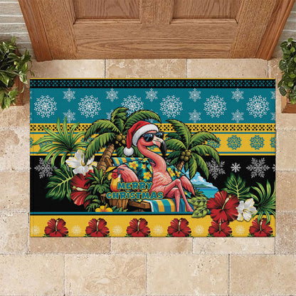 Afro-Bahamian Christmas Rubber Doormat This Flamingo Needs A Beach Retreat