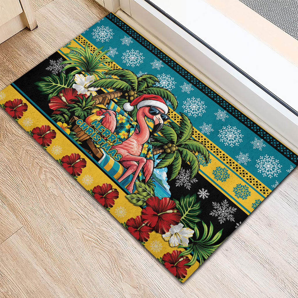 Afro-Bahamian Christmas Rubber Doormat This Flamingo Needs A Beach Retreat