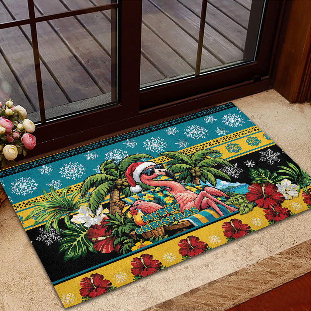 Afro-Bahamian Christmas Rubber Doormat This Flamingo Needs A Beach Retreat