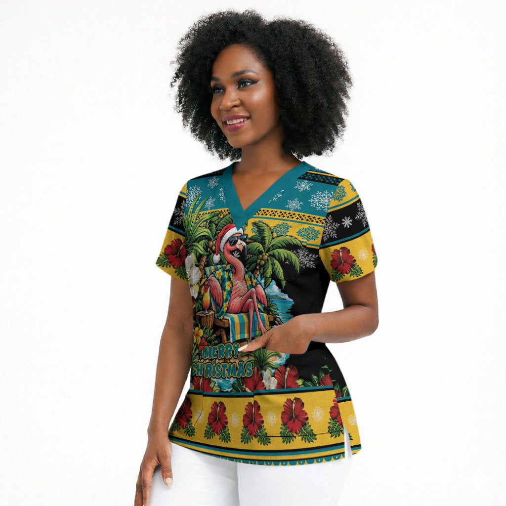 Afro-Bahamian Christmas Scrub Top This Flamingo Needs A Beach Retreat