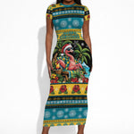 Afro-Bahamian Christmas Short Sleeve Bodycon Dress This Flamingo Needs A Beach Retreat