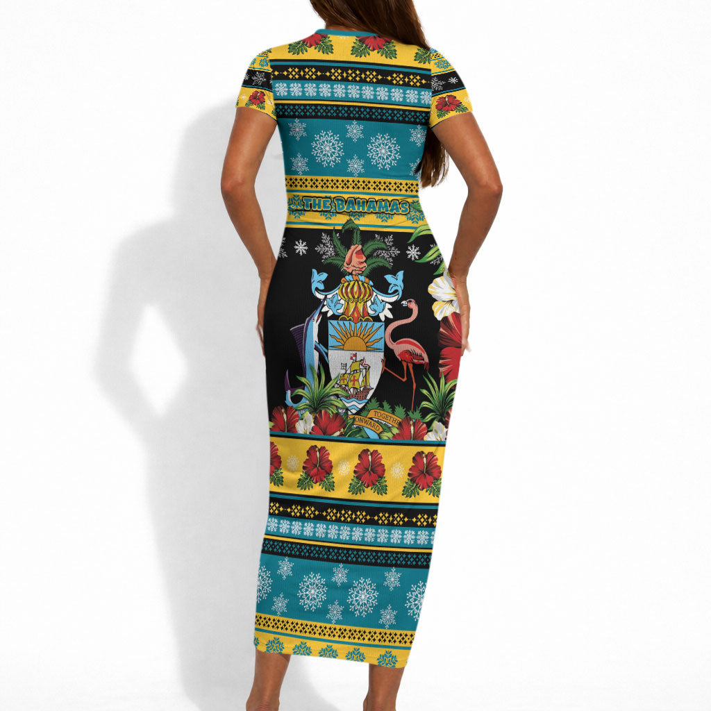 Afro-Bahamian Christmas Short Sleeve Bodycon Dress This Flamingo Needs A Beach Retreat