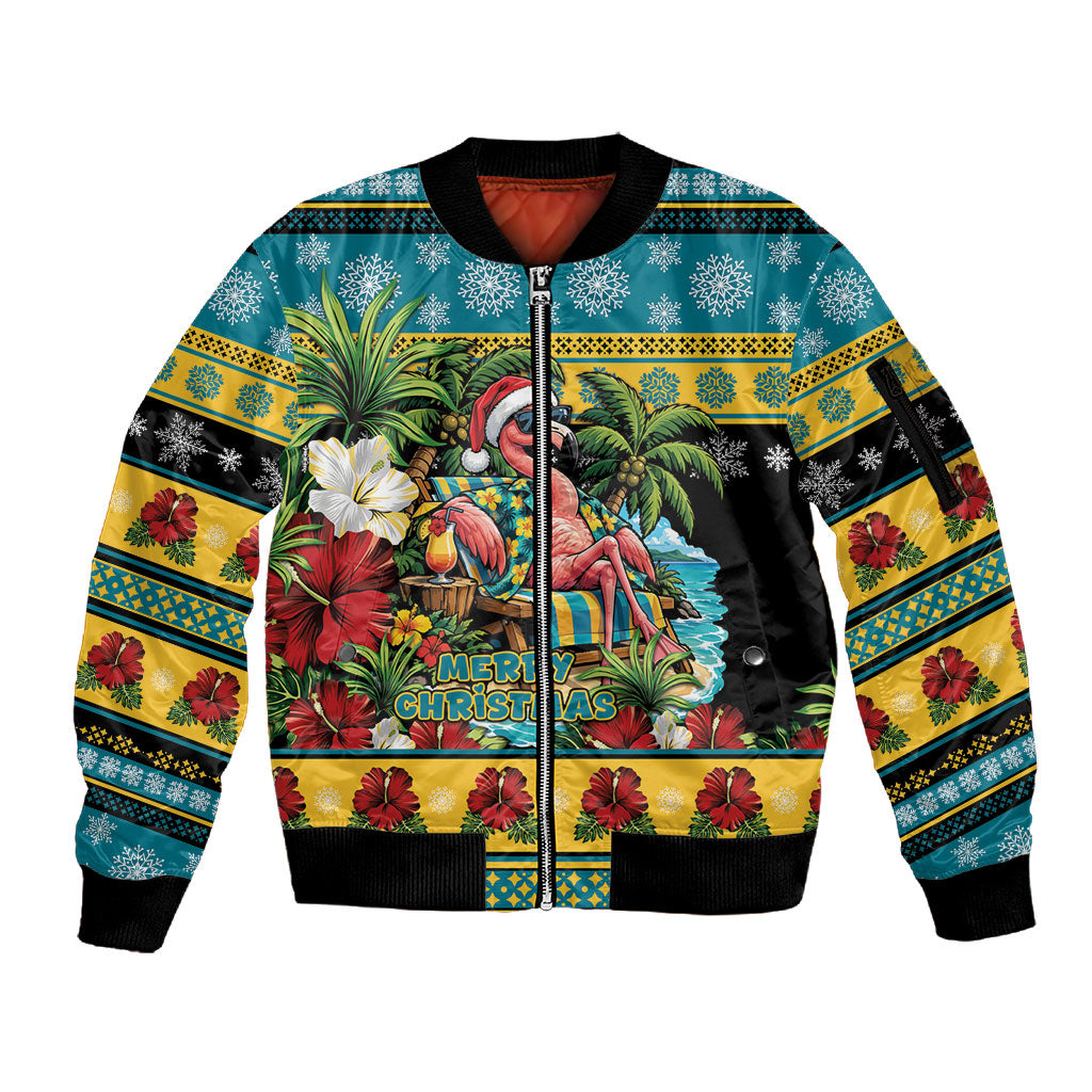 Afro-Bahamian Christmas Sleeve Zip Bomber Jacket This Flamingo Needs A Beach Retreat