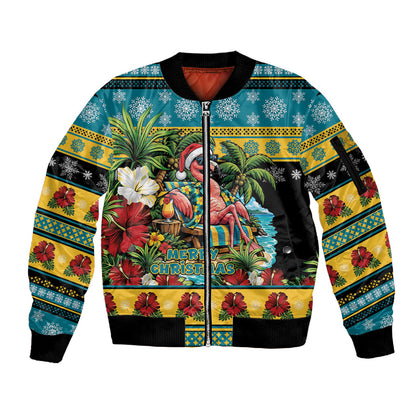 Afro-Bahamian Christmas Sleeve Zip Bomber Jacket This Flamingo Needs A Beach Retreat