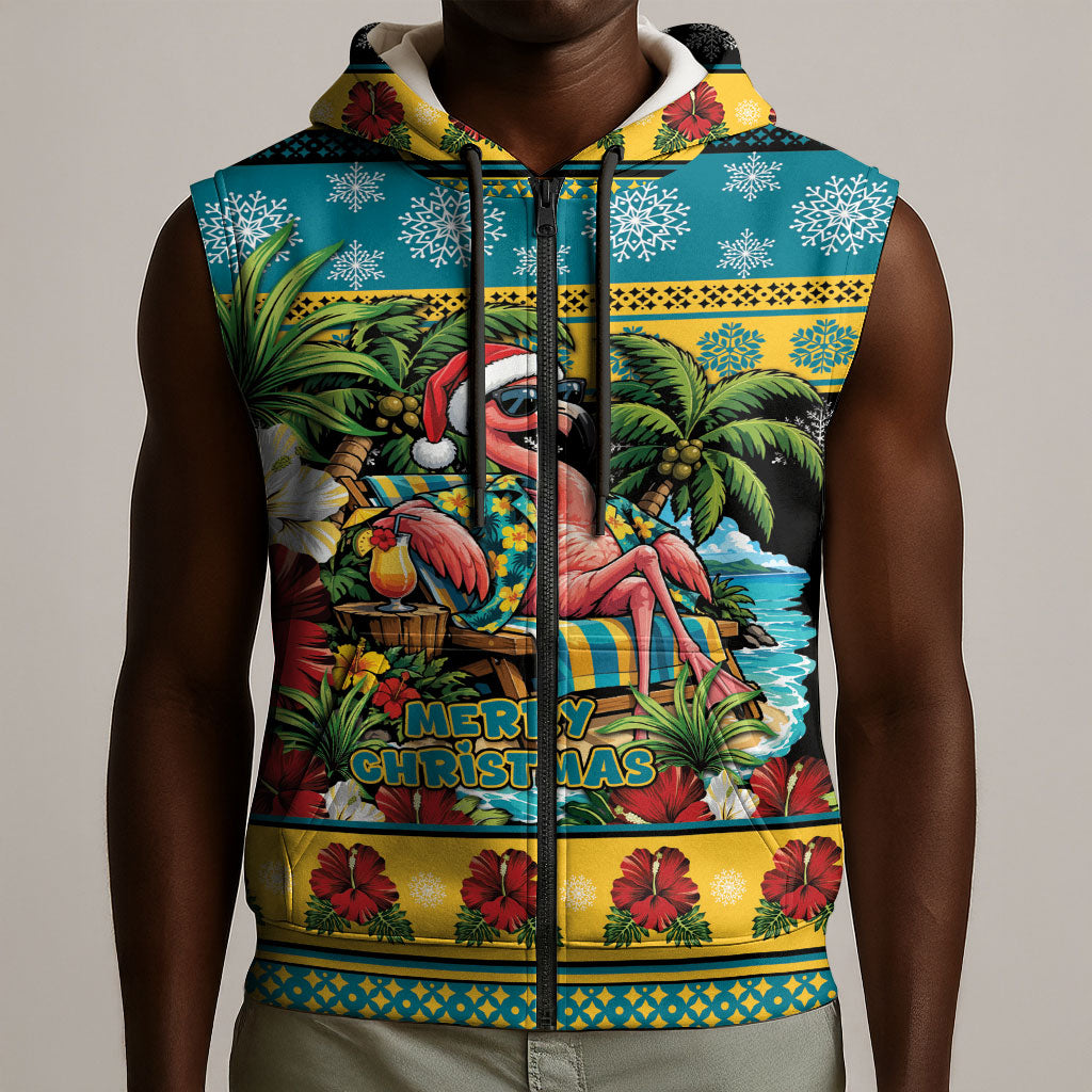 Afro-Bahamian Christmas Sleeveless Zip Hoodie This Flamingo Needs A Beach Retreat