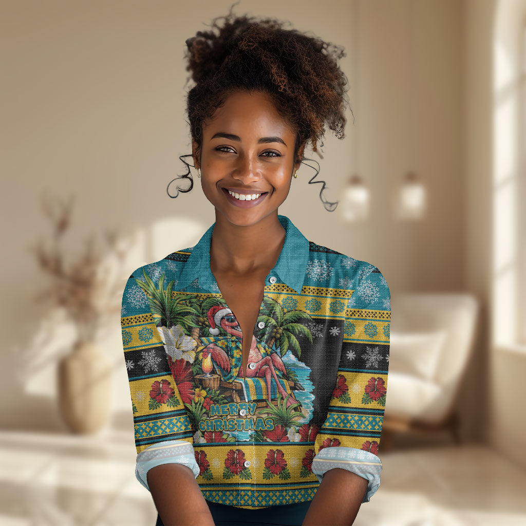 Afro-Bahamian Christmas Women Casual Shirt This Flamingo Needs A Beach Retreat