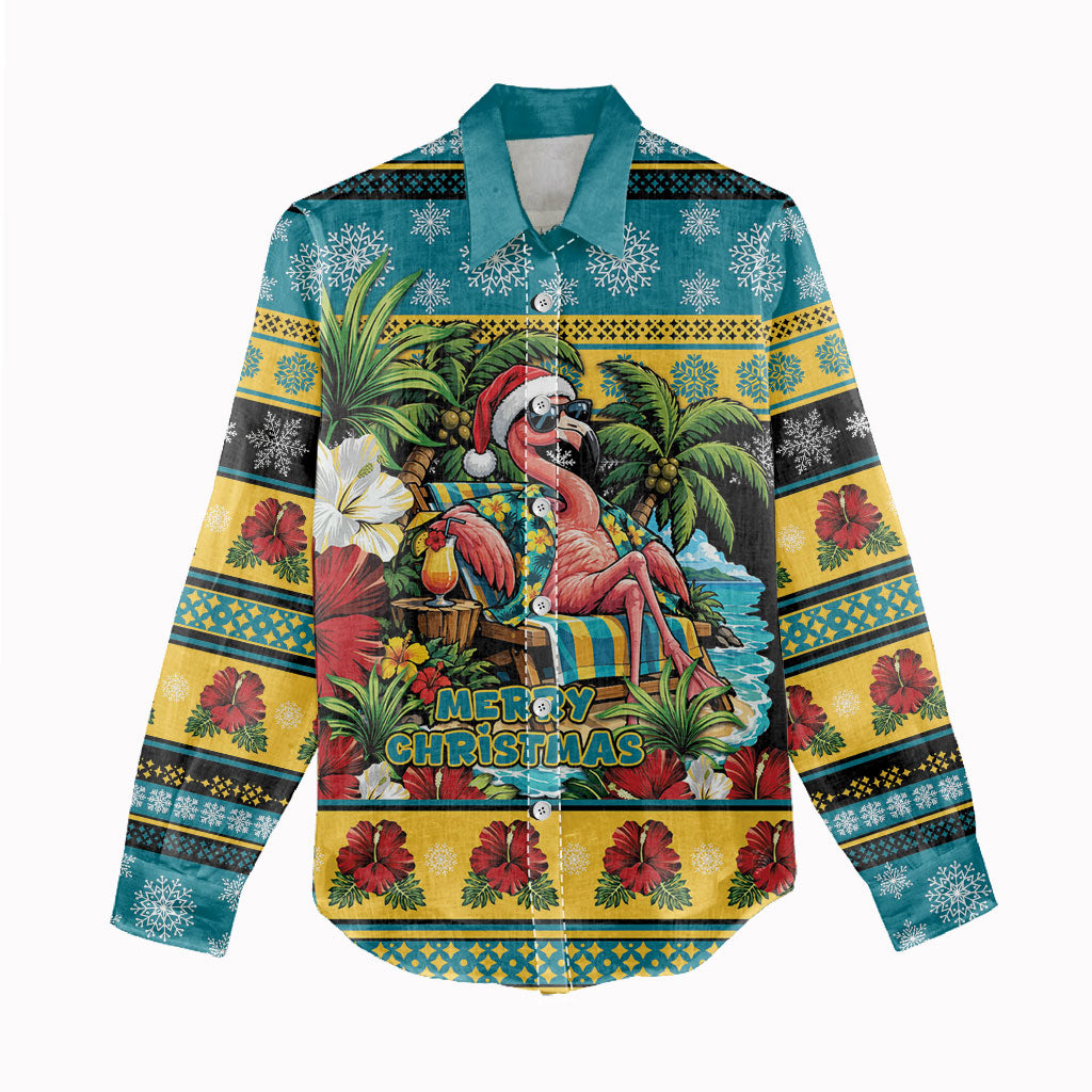 Afro-Bahamian Christmas Women Casual Shirt This Flamingo Needs A Beach Retreat