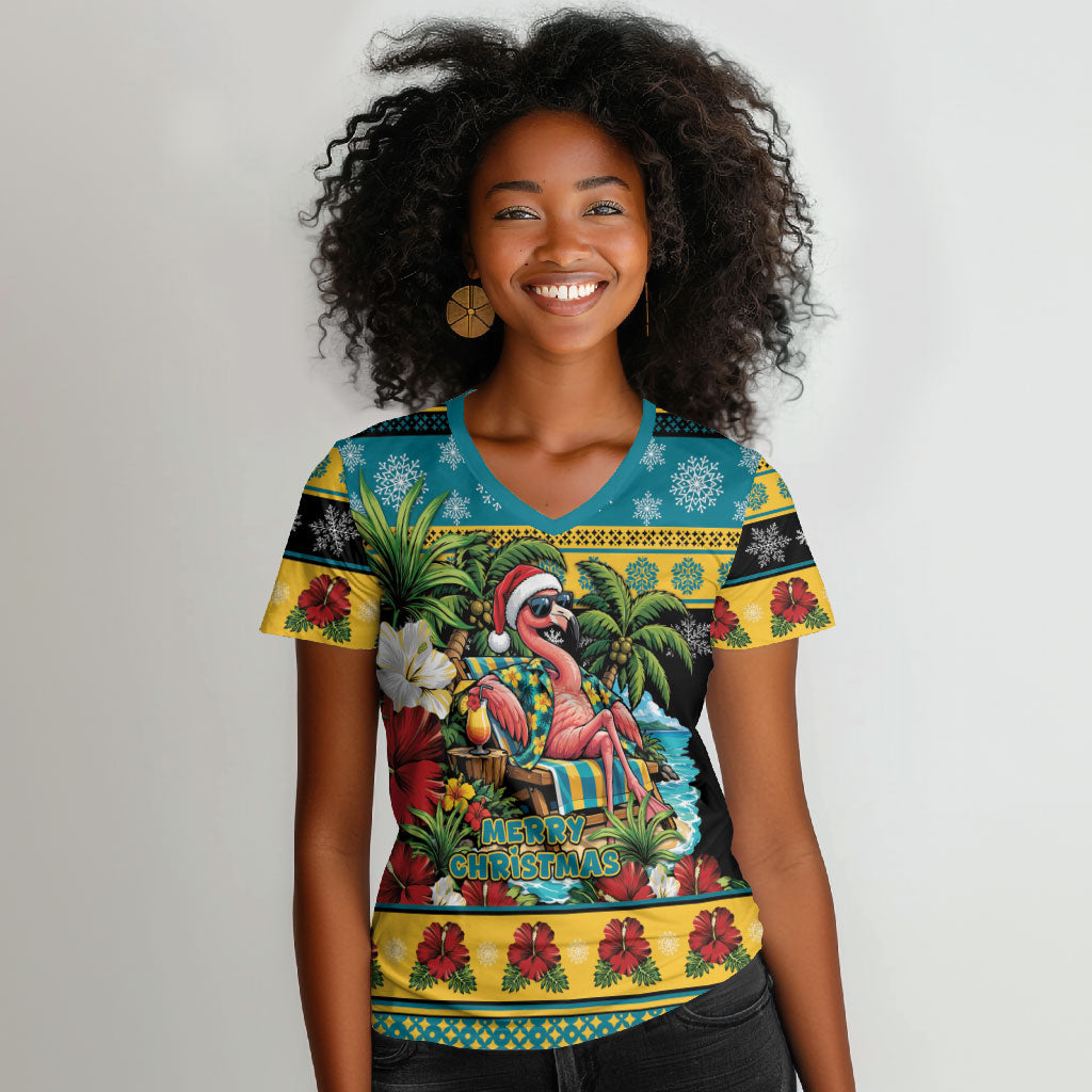 Afro-Bahamian Christmas Women V-Neck T-Shirt This Flamingo Needs A Beach Retreat