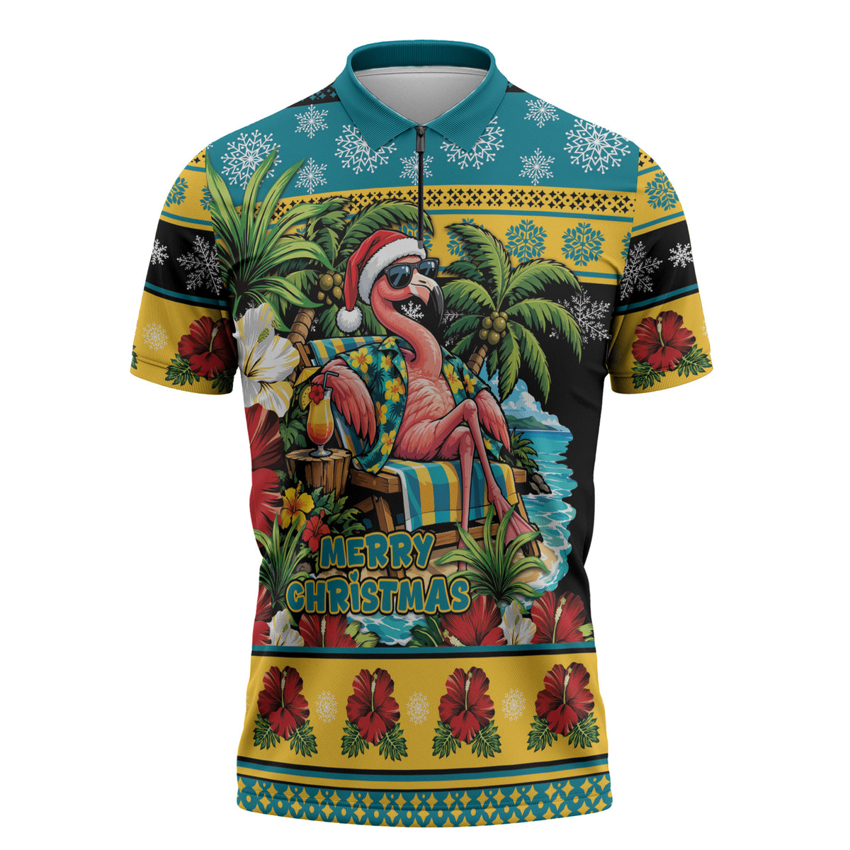 Afro-Bahamian Christmas Zipper Polo Shirt This Flamingo Needs A Beach Retreat