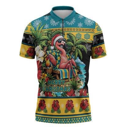 Afro-Bahamian Christmas Zipper Polo Shirt This Flamingo Needs A Beach Retreat